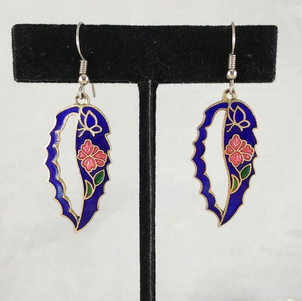 Flower butterfly Leaf enameled earrings